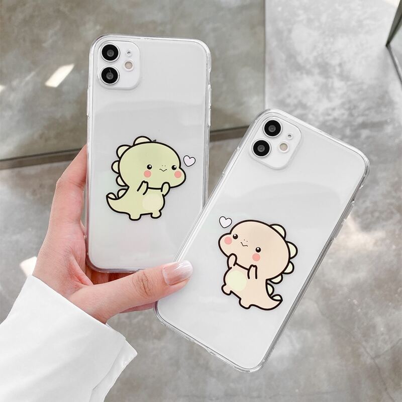 

2pcs Dinosaur Pattern Couple iPhone Case, Clear