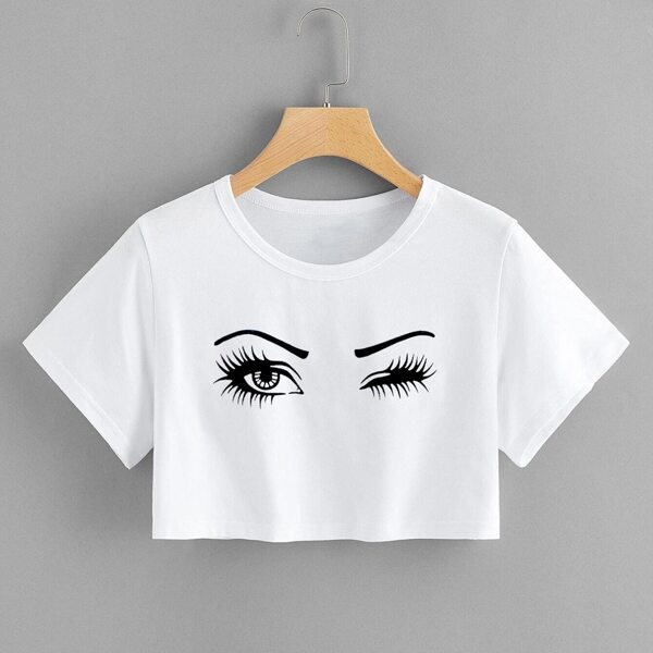

Eye Print Crop Tee, White