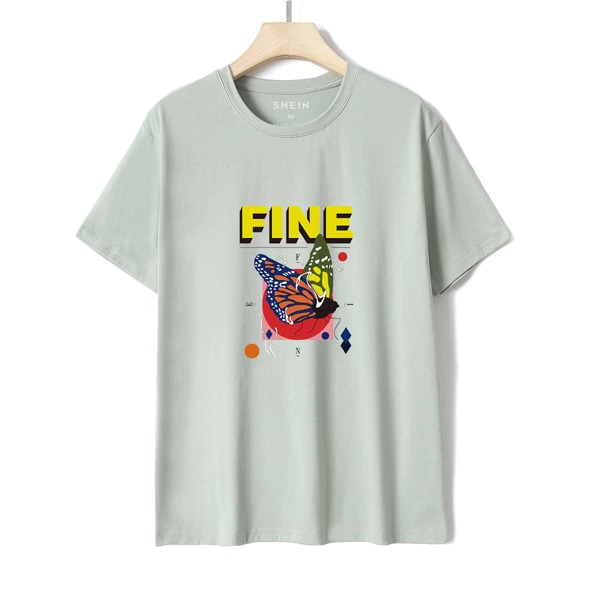 

Letter And Butterfly Print Tee, Mint green