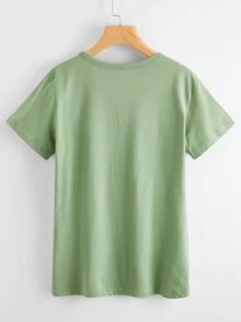 SHEIN LUNE Camiseta con estampado de ECG y vino - Verde Oliva - Ver 2