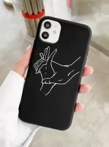 1pc Hand Print Case tương thích với iPhone - màu đen - Xem 1