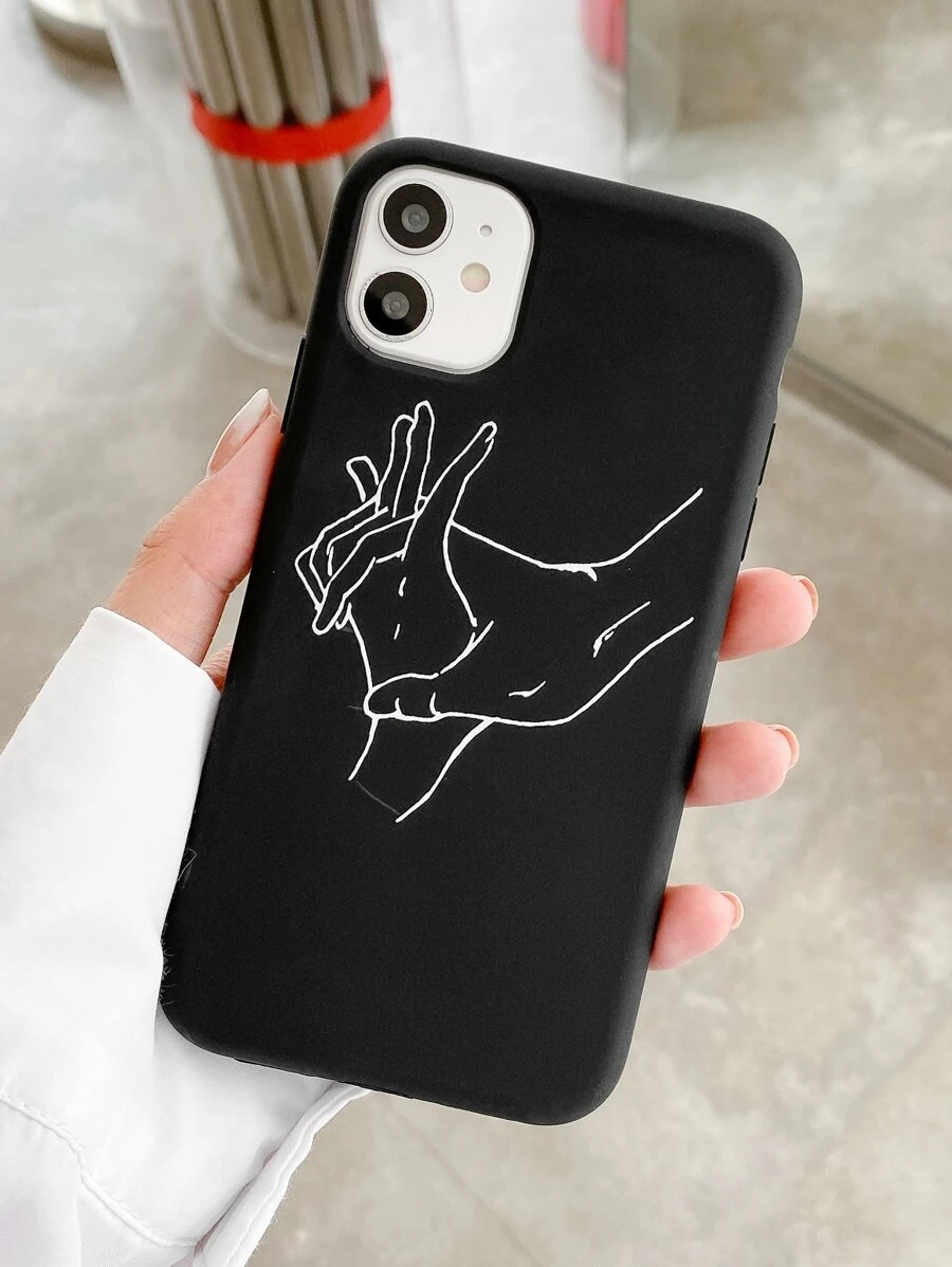 1pc Hand Print Case tương thích với iPhone - màu đen - Xem 1