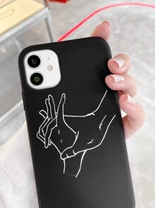 1pc Hand Print Case tương thích với iPhone - màu đen - Xem 2