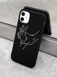 1pc Hand Print Case tương thích với iPhone - màu đen - Xem 4