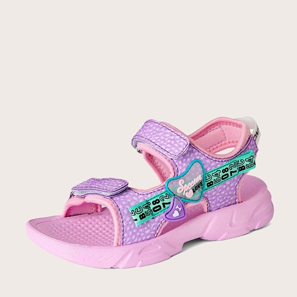 

Girls Heart Detail Decor Sport Sandals, Purple
