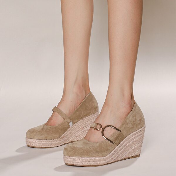 

Metal Detail Espadrille Court Wedges, Khaki