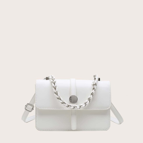 

Flap Chain Satchel Bag, White