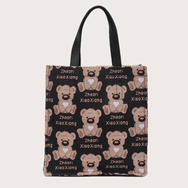 

Cartoon Graphic Tote Bag, Black