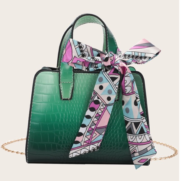 

Twilly Scarf Decor Ombre Satchel Bag, Green