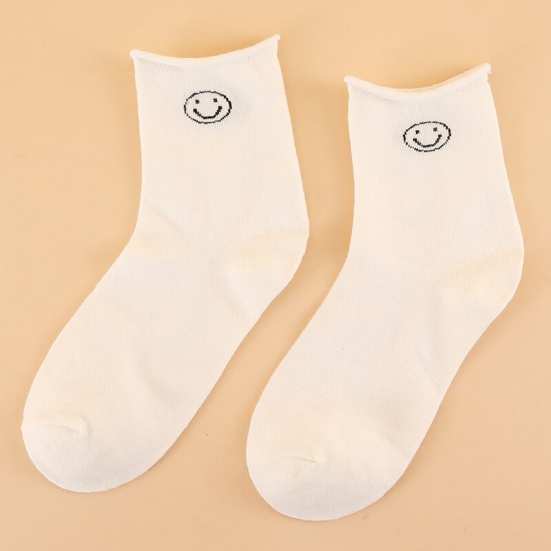 

Cartoon Smile Crew Socks, White