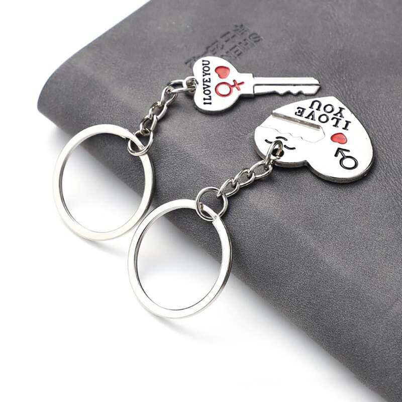 

2pcs Heart & Key Couple Keychain, Silver