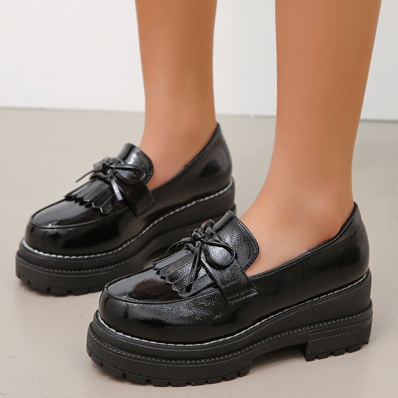 

Bow Decor Wedge Loafers, Black