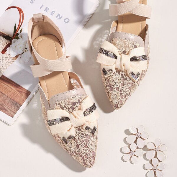 

Rhinestone Decor Two Part Flats, Beige