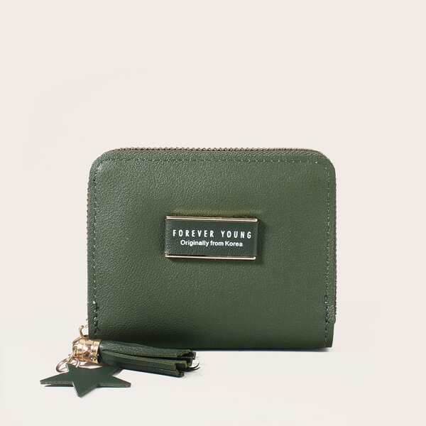 

Tassel Charm Letter Graphic Small Wallet, Green