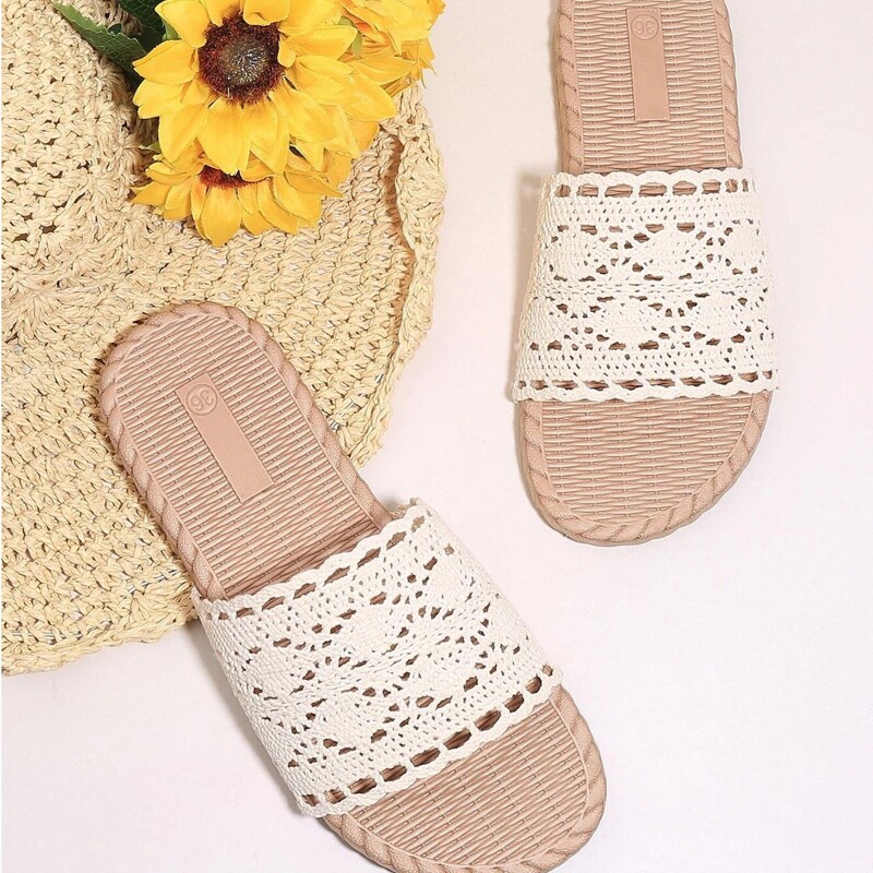 

Knit Slide Sandals, Beige