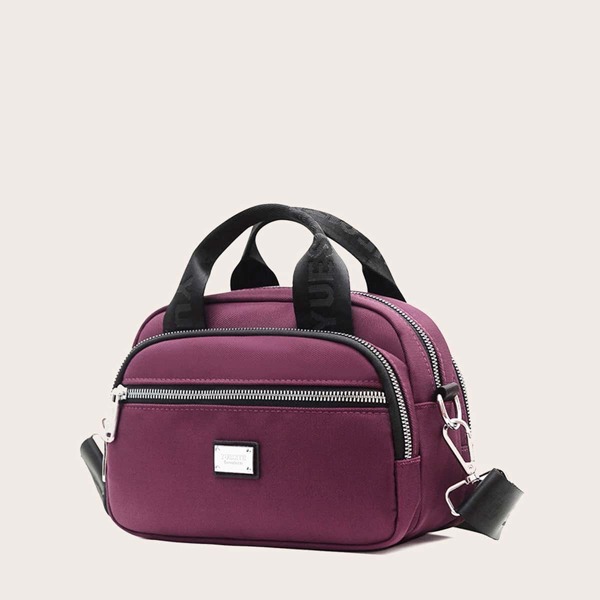 

Zipper Front Double Handle Satchel Bag, Purple