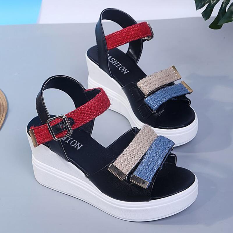 

Color Block Wedge Sandals, Black