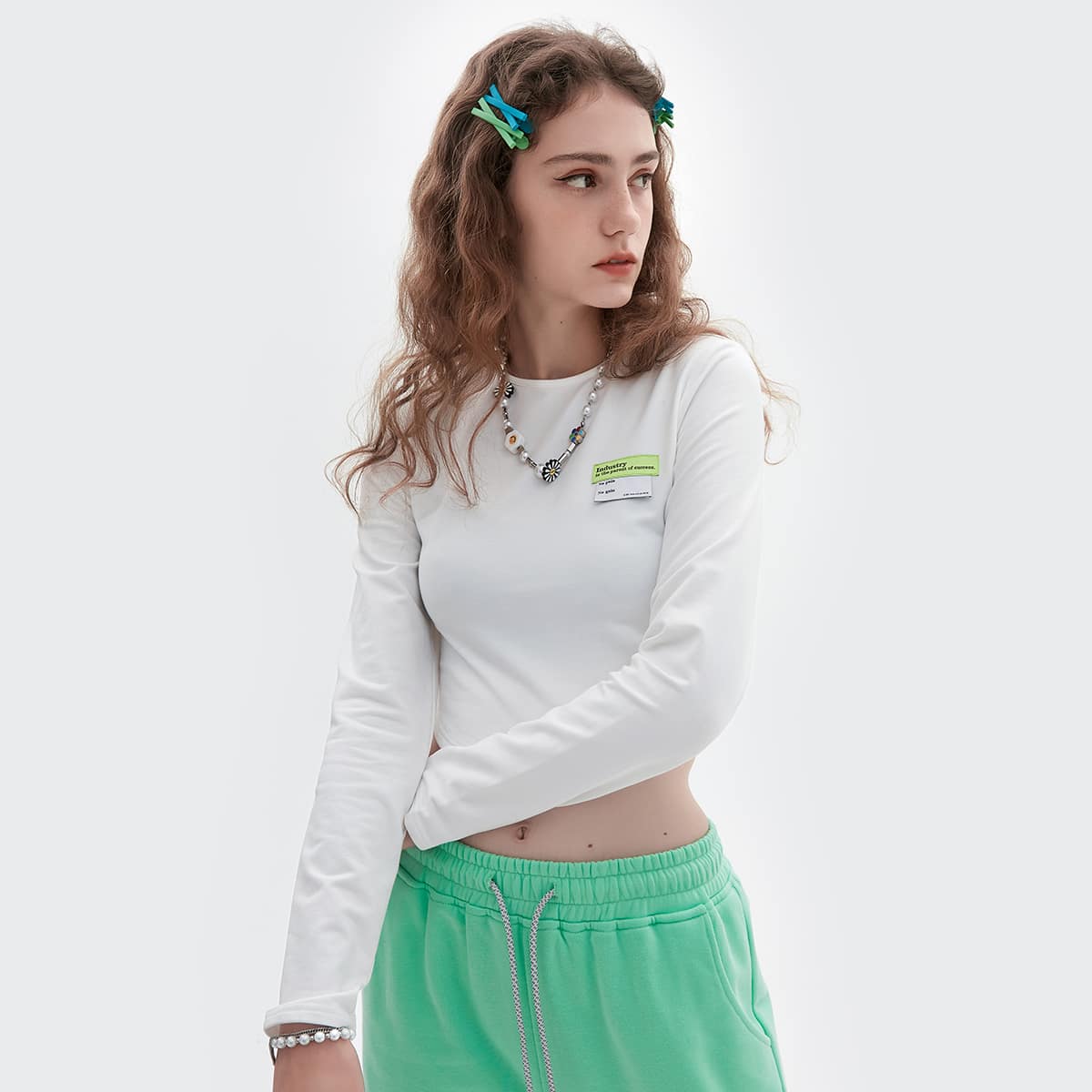 

Letter Patch Curved Hem Crop Tee, White