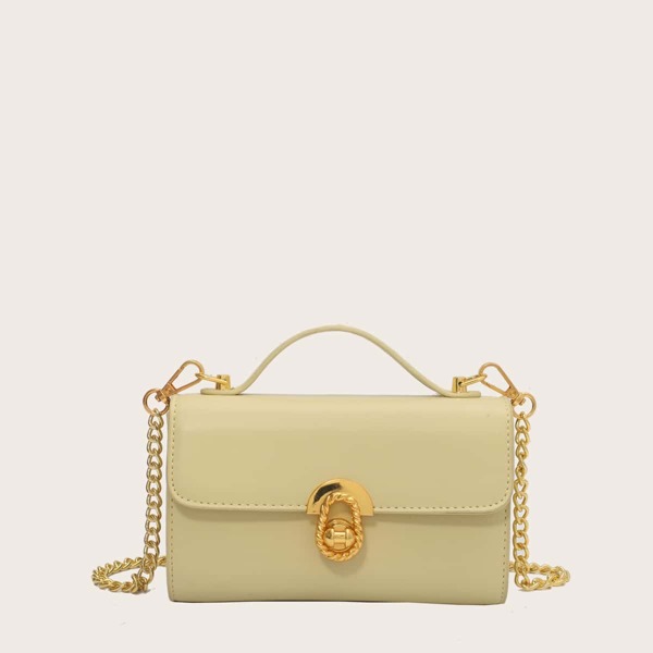 

Metal Lock Flap Satchel Bag, Yellow