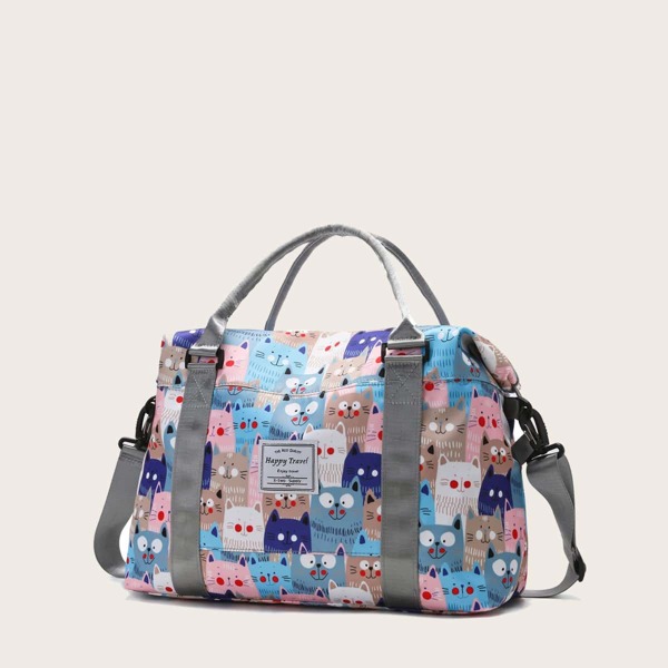 

Cartoon Graphic Tote Bag, Blue