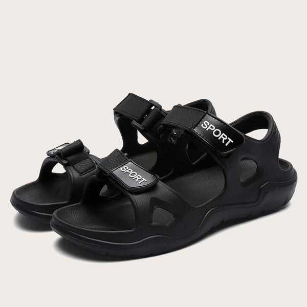 

Letter Graphic Velcro Strap Sandals, Black