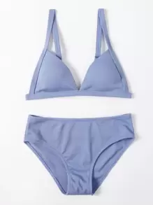 Conjunto de bikini triangular acanalado para niña preadolescente, para playa de verano