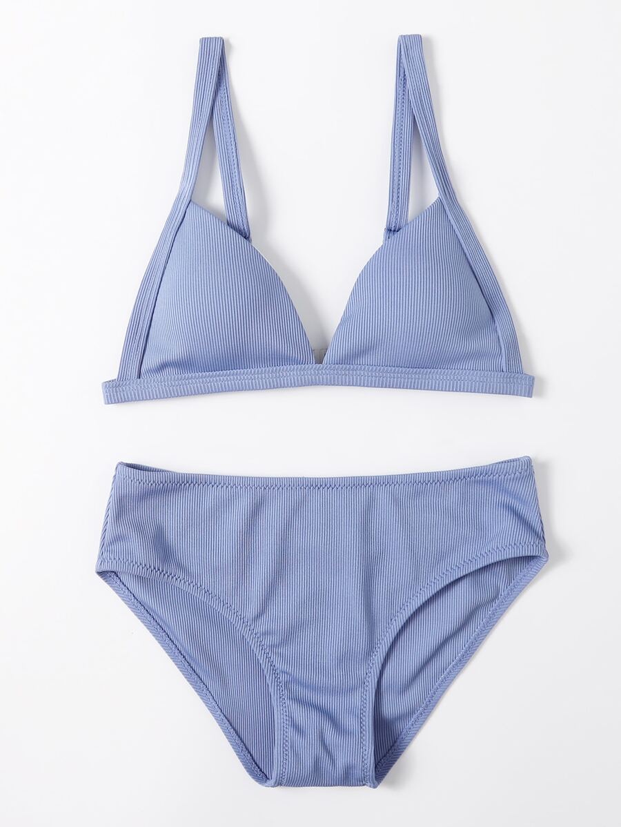 Conjunto de bikini triangular acanalado para niña preadolescente, para playa de verano