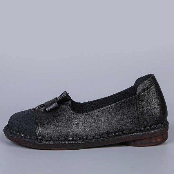 

Round Toe Ruched Decor Flats, Black