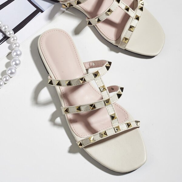

Studded Decor Gladiator Slide Sandals, Beige