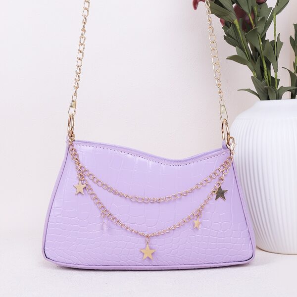 

Metal Star Decor Croc Embossed Crossbody Bag, Purple