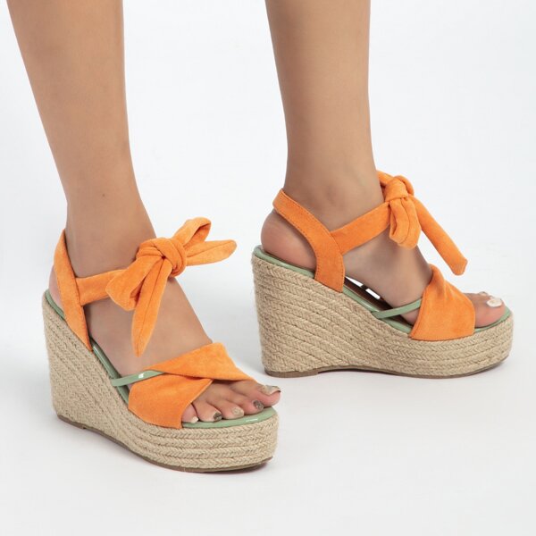 

Tie Front Espadrille Wedge Sandals, Orange