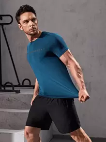 Manfinity Fitness 男友风 男士几何印花运动 T 恤 运动上衣 - 水鴨藍 - 查看 5