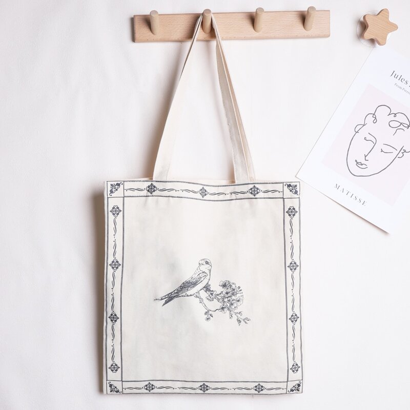 

Bird Print Shopper Bag, Beige