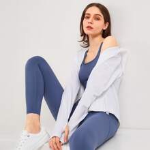 Drawstring Hem Thumb Hole Hooded Sports Jacket