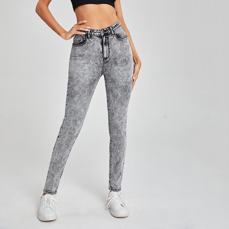 

High Waist Slant Pocket Skinny Jeans, Grey