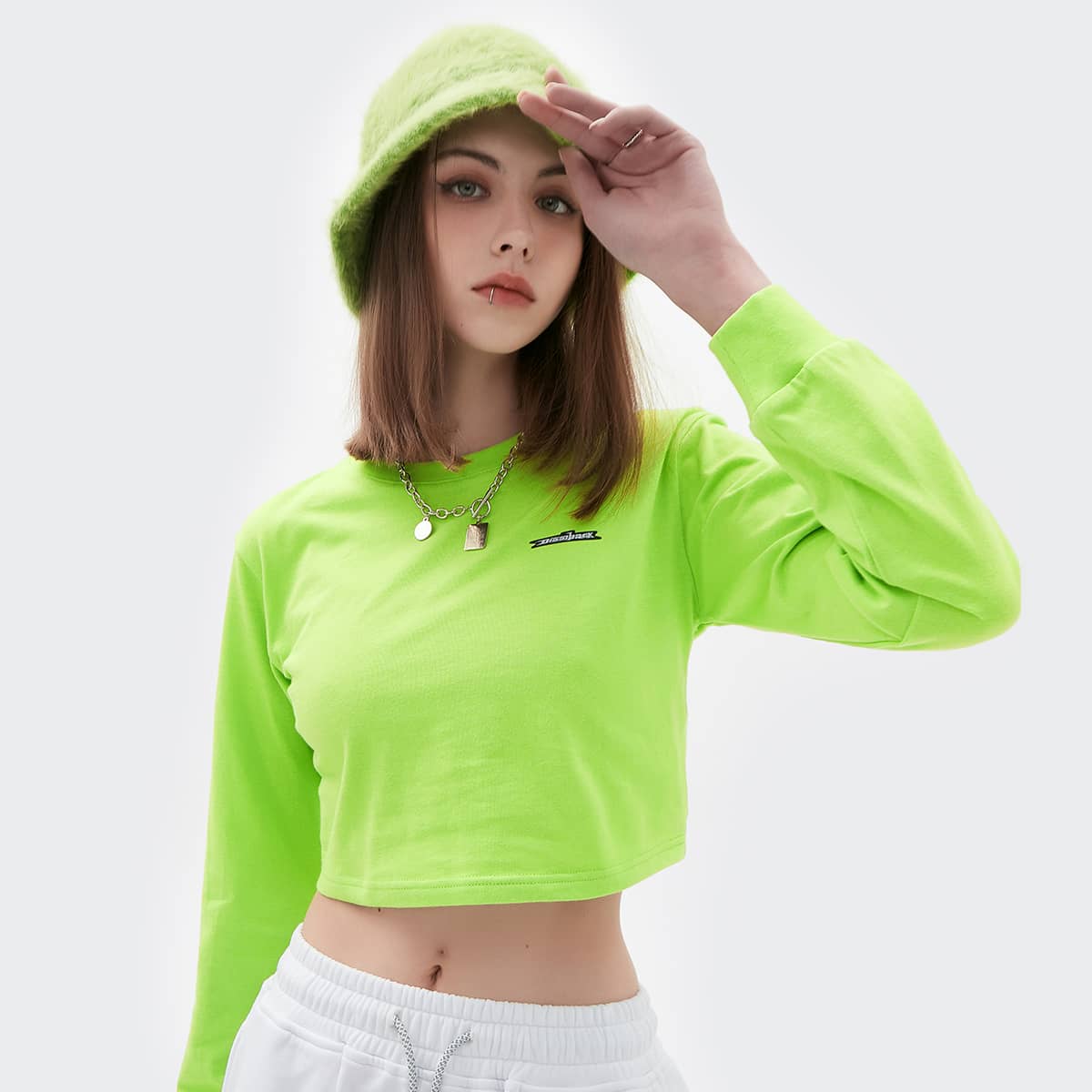 

Neon Green Letter Graphic Crop Sweatshirt, Lime green
