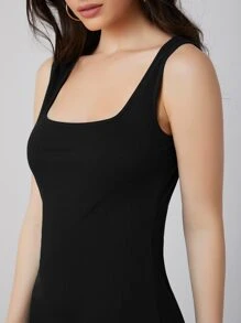 Mulvari 方領側開衩洋裝 - 黑色 - 查看 3