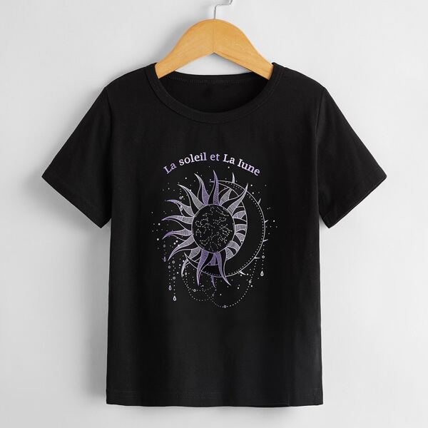 

Toddler Girls Galaxy And French Letter Graphic Tee, Black