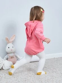 女婴卡通和字母圖案3D耳朵設計連體衣 - 粉色 - 查看 2