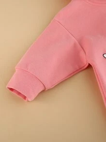 女婴卡通和字母圖案3D耳朵設計連體衣 - 粉色 - 查看 4