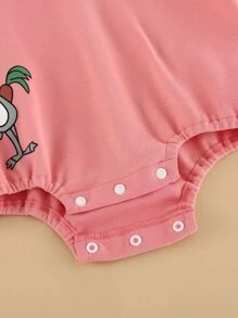 女婴卡通和字母圖案3D耳朵設計連體衣 - 粉色 - 查看 5