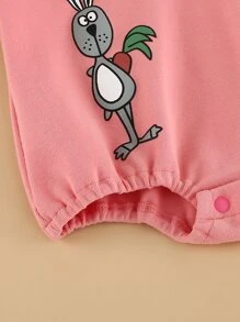 女婴卡通和字母圖案3D耳朵設計連體衣 - 粉色 - 查看 7