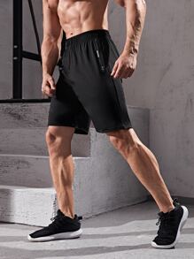 Men Zip Pocket Sports Shorts - Black - View 3