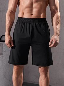 Men Zip Pocket Sports Shorts - Black - View 5