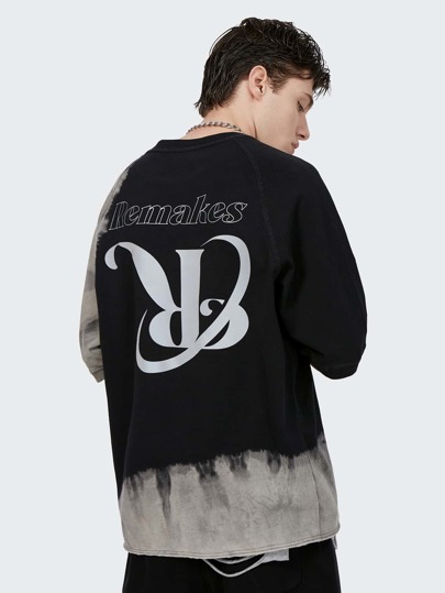 INFLATION تي شيرت باكمام راجلان وبجرافيك عبارة للرجال