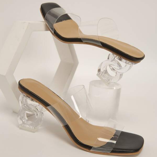 

Clear Double Band Sculptural Heeled Mules