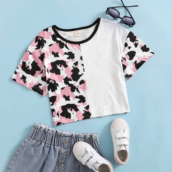 

Girls Two Tone Graphic Print Tee, Multicolor