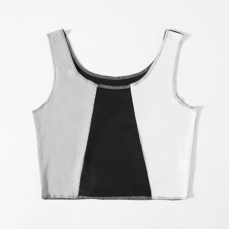 

Colorblock Contrast Stitching Ribbed Tank Top, Multicolor