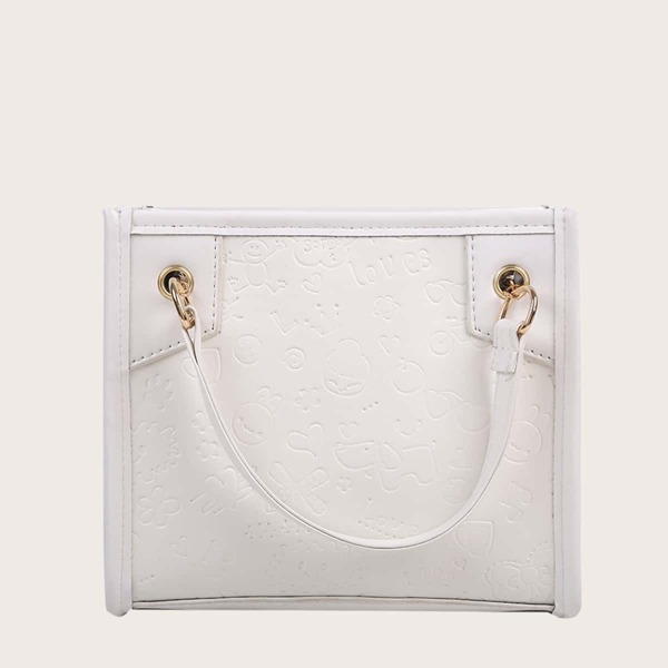 

Cartoon Embossed Chain Shoulder Bag, White