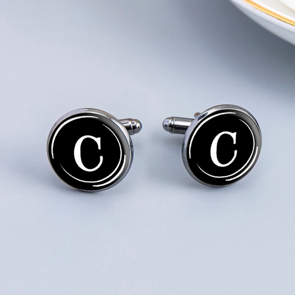 

Men Letter Graphic Cufflinks, Black